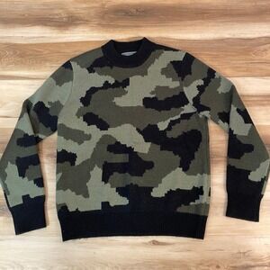 Paisley & Gray Sweater Mens Large Green Camouflage Knit Slim Fit Crew Neck L